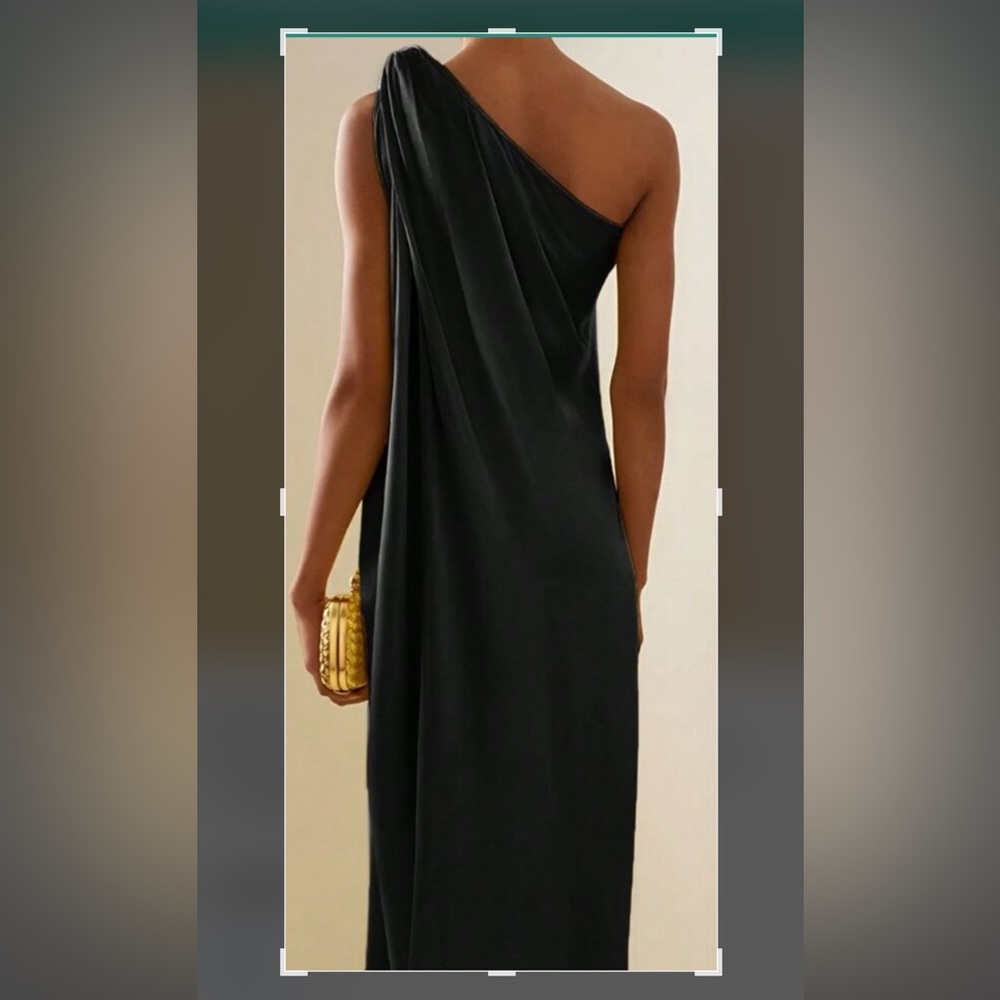 Black Women's Elegant Sleeveless 1 Shoulder Slit Hem Long Formal Dress Size L